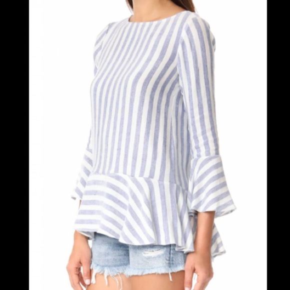 Revolve Alice + Olivia White Doyle Trumpet Sleeve Striped Blouse - Picture 3 of 13